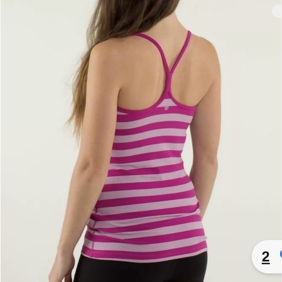 Lululemon Pink Striped Y back Tank Top Size 2 - Picture 2 of 8